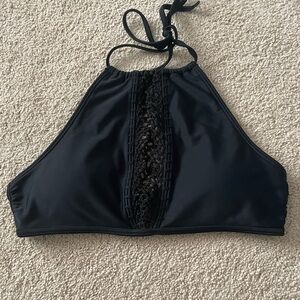 Black Halter Bikini Top with Lace Detail